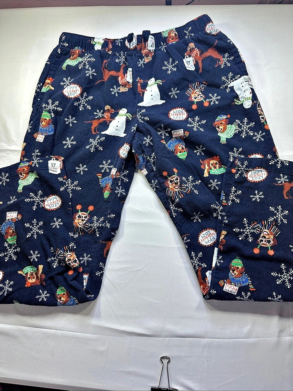 Old Navy Flannel Pajama Pants Dog Snowman Print Medium